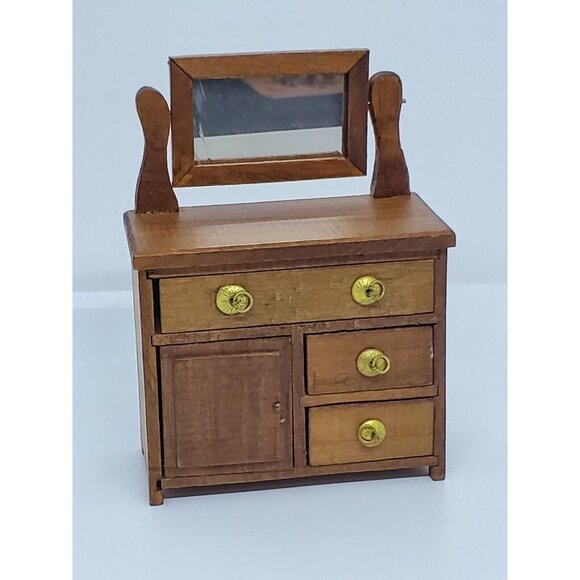 VTG  Shackman Dollhouse Miniatures NIB Wood Dresser Chest Drawers + Mirror - Picture 3 of 15
